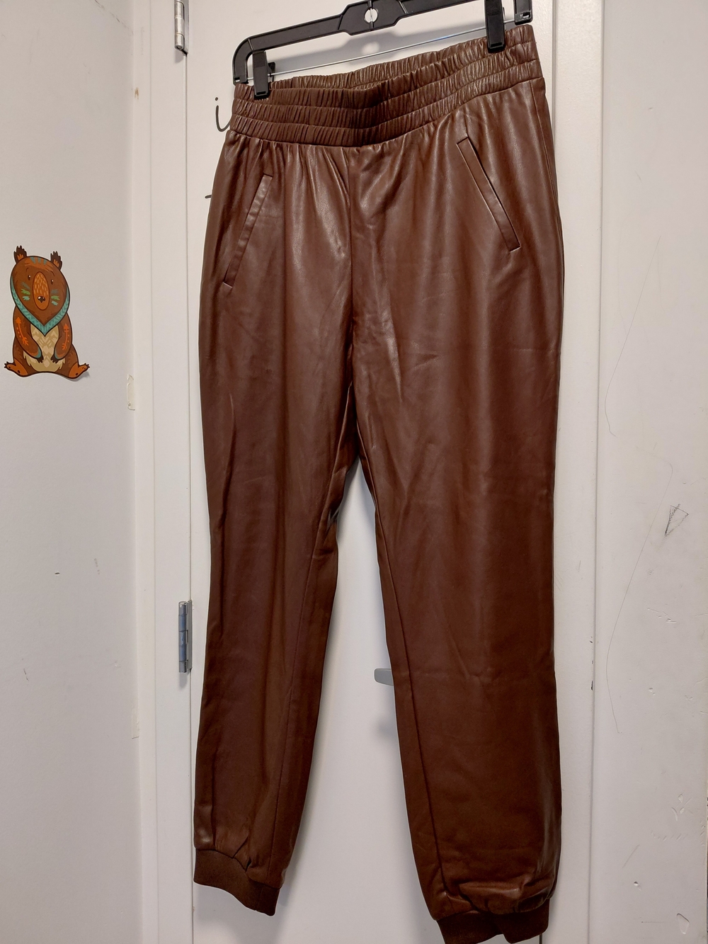 DKNY Brown Faux Leather Jogger Pants
